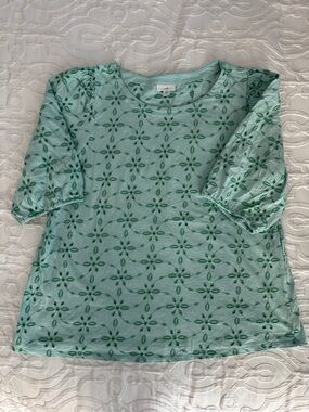 J. Jill Mint Green Embroidered Puff-Sleeve Tunic